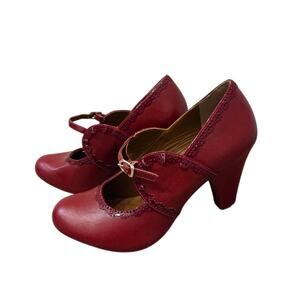 Cristofoli Oxblood Red Leather Mary Jane Vintage-Inspired Pumps, Women's Size 39
